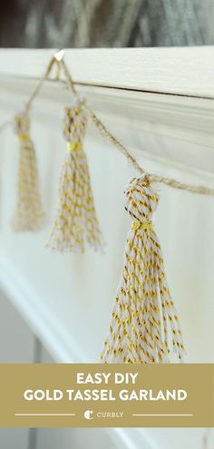 DIY Christmas Garland Gold Tassel Garland, Diy Gold, White Tassel, Gold Diy, Tassel Garland, Diy Holiday, Holiday Design