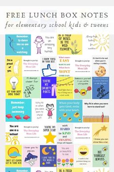 a poster with the words free lunch box notes for elementary school kids and teens on it