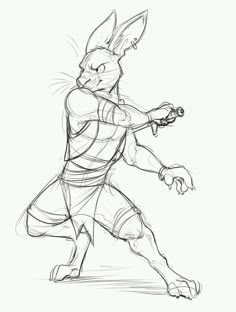 a drawing of a rabbit holding a baseball bat in its right hand and ready to hit the ball