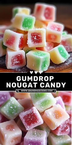 Make your holidays sweeter with homemade gumdrop nougat candy! This soft, chewy candy is bursting with flavor and color—perfect for gifting or indulging. Gumdrop Nougat Candy Recipes, Homemade Gumdrops, Gumdrop Nougat, Nougat Candy, Gluten Free Marshmallows, Chewy Candy, Gum Drops, White Chocolate Chips