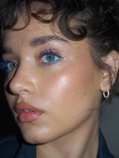 blue mascara #blue #bluemascara #bluemakeup Blue Eye Makeup Halloween, Blue Eyeliner Under Eye, Blue Makeup On Blue Eyes, Blue Smokey Eyeliner, Blue Eyeliner On Blue Eyes, Makeup Inspiration Blue Eyes, Blue Hooded Eyes Makeup, Makeup Look For Blue Eyes, Make Up Looks Colorful