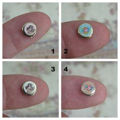 four different pictures of a person's finger with buttons on them and numbers in the middle