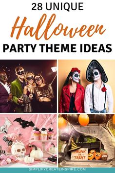 halloween party themes with text that reads 28 unique halloween party theme ideas