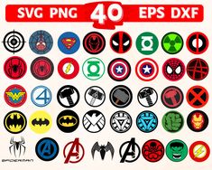 the avengers logos are shown in different colors