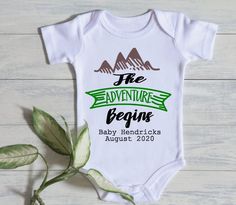 Excited to share this item from my #etsy shop: The Adventure Begins Pregnancy Announcement, Baby One Piece Bodysuit | Pregnancy Announcement | Pregnancy Photo Prop | New Baby Announcement #clothing #children #baby #babyonepiece #babybodysuit #babyshowergift #babyonesies #custombabyonesies #personalizedonesies New Baby Announcement, Custom Baby Onesies, Announcement Pregnancy, Wedding Gifts For Parents, Personalized Onesie, Parents Wedding, The Adventure Begins, Pregnancy Photo