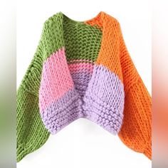 the sweater is knitted in different colors