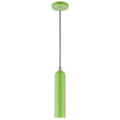 a green light hanging from a ceiling fixture