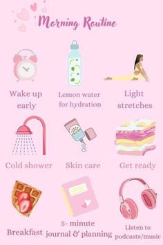 Hello Kitty Morning Routine, Morning Routine 7 Am To 8 Am, Morning Healthy Routine, How To Start A Routine, Good Routines To Get Into, Morning Routine Infographic, Productive Morning Routine List, Morning Routine Women, Simple Morning Routine