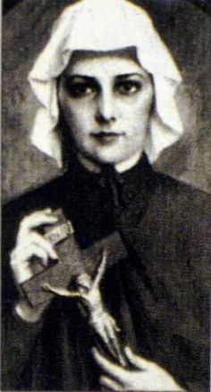 an old black and white photo of a woman with a hat on holding a box