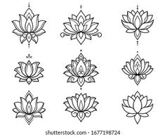 lotus flower icons set on white background