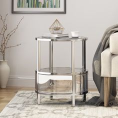 a living room scene with focus on the end table