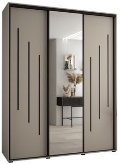 an image of a modern closet with mirrored doors