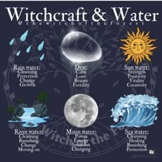 River Spirits Witchcraft, Sea Witch Spells, Witchcraft Water, Water Spells, Types Of Water, Witch Rituals, Green Witchcraft, Witchcraft Books