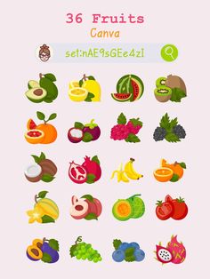 a bunch of fruits and vegetables that are on a white background with the words, 35 fruits