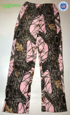 ZooFleece Pink Camo Pants Made in Brooklyn, NY Straight Leg Pants with Draw String, Two Fleece Side Pockets. This fabric is exceptionally effective at keeping you warm without the weight of a bulky jacket. The dual surface system with a tough outer layer allows for warm air to stay inside. Layering is essential to cold weather protection. The outer fabric is smooth and extremely soft.  We carry all sizes S-M-L-XL-XXL-3XL 100% Machine Washable - There is no shrinkage with polar fleece Polar Fleec Pink Camo Pants, Roots Sweatpants, Fleece Pants Women, Champion Sweatpants, Pink Tree, Camo Outfits, Hippie Pants, Camo Pants, Causual Outfits