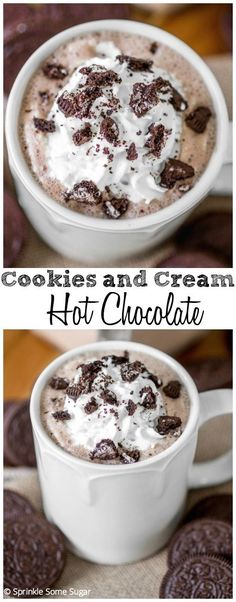 cookies and cream hot chocolate in a white mug