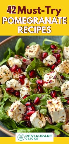 Fresh spinach salad with vibrant pomegranate seeds and creamy feta cheese, lightly seasoned with herbs and black pepper. This colorful and healthy dish combines sweet and savory flavors, making it a perfect recipe for pomegranate lovers looking for simple, delicious, and nutritious meal ideas.