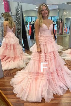 Long Party Gowns, Tulle Neckline, Lovely Partner, Dress Display, Long Formal Gowns, Tiered Ruffle Skirt, Party Gown, Tulle Prom Dress, Evening Party Dress