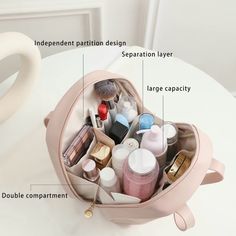 This Chic Makeup Storage Bag Is The Perfect Travel Companion For All Your Cosmetic Needs. Made With Durable Pu Leather Material, It Features A Spacious Interior With Multiple Compartments For High-Capacity Storage. The Double-Handle Strap Design Allows For Easy Hand Carry, Making It Ideal For Business Trips And Vacations. The Bag's Shell Shape Ensures Dustproof Protection Of Your Makeup And Other Essentials. Makeup Storage Bag, Chic Makeup, Pink Makeup, Makeup Storage, Beauty Bag, Business Travel, Toiletry Bag, Leather Material, Gifts For Girls