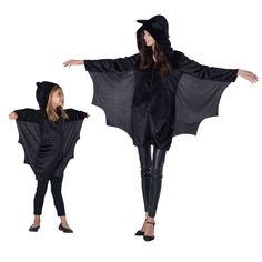 Kids Black Bat Costume Includes Jumpsuit with Attached Hood and Wings The black bat costume is a jumpsuit with an attached hood and wings. The set is an easy and comfortable costume that you can not let up. With the matching kids and adults sizes, you and your little one can match this Halloween in these adorable bat costumes. The black velour romper closes features a zippered front for easy on and off. Wings are attached from the back and down the sleeves for the cool bat look. The attached hoo Bat Costume Kids, Kids Bat Costume, Bat Costumes, Diy Girls Costumes, Circus Food, Bat Ears, Indian Dress Up, Bat Costume, Cape Costume