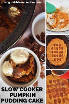 slow cooker pumpkin pudding cake recipe with instructions to make it in the crock pot