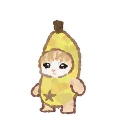 a drawing of a cat in a banana costume with stars on it's chest