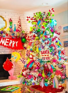 a brightly colored christmas tree in a living room