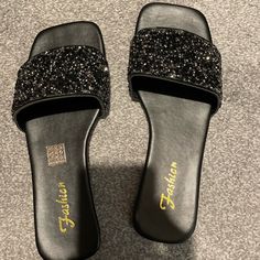 Brand New In Box Black Glitter Slides! Ordered From Shein. Super Cute! Size 8,5 Glitter Slides, Shein Shoes, Shoes Brand, Black Glitter, Slides, Super Cute, Glitter, Brand New, Women Shopping