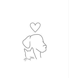 a drawing of a dog and cat with a heart on their head