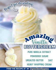 an advertisement for the amazing vanilla buttercream