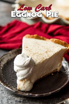 a slice of low carb eggnog pie on a plate