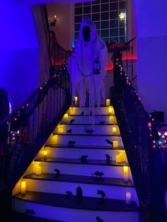 #homedecor, #interiordesign, #homedesign, #decor inspiration Halloween Party Staircase, Halloween Party Decor Scary Inside, Halloween Decorations Garage Party, Halloween Party Basement Decor, Haunted House Theme Decor, Halloween Black Light Ideas, Halloween Party Garage, Spooky Halloween Decorations Indoor, Basement Halloween Party