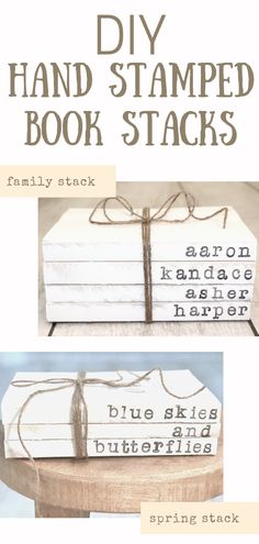 the instructions for how to make hand stamped book stacks