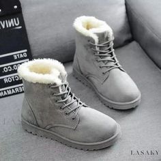 Lasaky - Fuzzy Winter Boots with Adjustable Straps and Insulation Warm Winter Boots, Lace Flats, Jeans Casual, Snow Boots Women, Tallinn, Winter Snow Boots, Winter Boots Women, Lace Up Ankle Boots, Winter Shoes