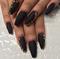 Black Gold Nails, Emerald Nails, Matte Nail Art, Matte Black Nails, Nail Art Gel, Nails Tumblr, Nail Swag