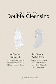 Two steps to one radiant complexion! Double cleanse to melt away makeup and impurities with an oil-based cleanser, then give your skin a deep clean with a water based cleanser.#DoubleCleanseMagic #SkincareRoutine #doublecleansing #skincaretips #skincare #glowingskin Double Cleansing Skincare Routine, Water Based Cleanser, Derma Skincare, Skincare Editorial, Skincare Cleanser, Beauty Skin Quotes, Forehead Acne, Double Cleanse