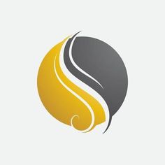 an abstract logo with the shape of a wave in yellow and grey colors on a white background