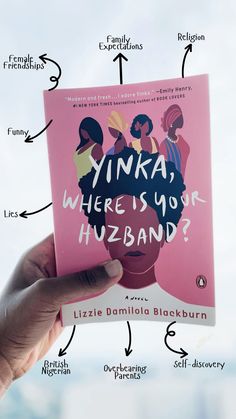 a person holding up a book in front of their face with the words yinka, where is your husband?