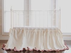 Ivory + Blush | Tie-On Crib Skirt Separates Crib Dust Ruffle, Neutral Nursery Bedding, Ruffle Crib Skirt, Elegant Nursery, Neutral Crib, Girl Nursery Bedding, Girl Cribs, Crib Skirt