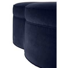 two blue velvet stools on white background