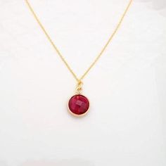 Gold Ruby Pendant Necklace - Sophellie Jewellery Ruby Pendant Necklace, Ruby Necklace Pendant, Gemstone Pendant Necklace, Gold Vermeil Jewelry, Gold Ring Designs, Ruby Pendant, Necklace Chain Lengths, Vermeil Jewelry, Gemstone Necklace Pendant