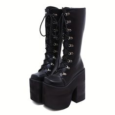 Faster shipping. Better service Knee High Boots Winter, Heel Boots For Women, Gothic Boots, Extreme High Heels, High Heels Boots, Black Platform Boots, Estilo Punk, Heels Boots, Platform High Heels