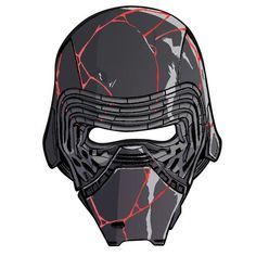 a star wars mask with red lines on it's face and the helmet is black