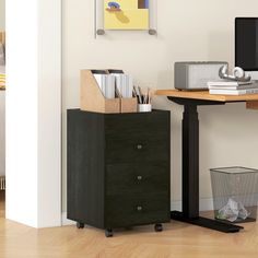 Transform your workspace with the three-drawer home office cabinet from HOMCOM. It doubles as a printer stand. Its three drawers and a top removable tray offer ample space for your office essentials. Four wheels, including two brakes, ensure mobility and stability. Crafted from melamine-coated particleboard, this under-desk cabinet fits seamlessly into any home office, enhancing organization and efficiency. Make your house a home with HOMCOM. Under Desk Printer Stand, Storage Cabinet Office, Home Office Cabinet, Drawers On Wheels, Office Storage Cabinet, Office Drawer, Home Office Cabinets, Cabinet Office, Office File Cabinets