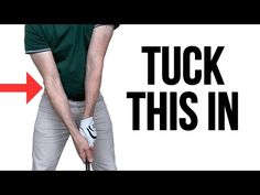 a man holding an umbrella with the words tuck this in red and white arrow pointing to it