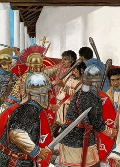 a painting of men dressed in roman armor