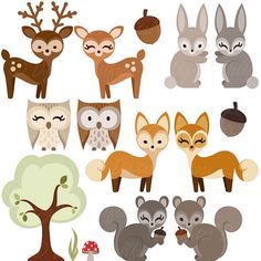 an assortment of cute woodland animals