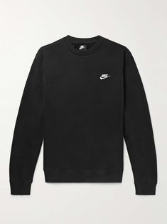 Shop NIKE Sportswear Club Logo-Embroidered Cotton-Blend Tech Fleece Sweatshirt, Explore the latest in-season NIKE collection today on MR PORTER Black Nike Sweatshirt Men, Nike Crew Neck Sweatshirt, Pul Nike, Nike Crewnecks, Pull Nike, Black Nike Crewneck, Sweaters Nike, Black Nike Sweatshirt, Sweat Nike