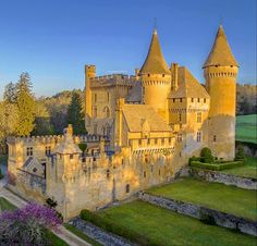 an aerial view of a castle in the countryside