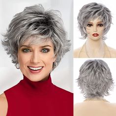 Women Short Bob Pixie Cut Wig Synthetic Natural Hair Daily Layered Hair Wigs | eBay Silver Hairstyles, Gray Pixie, Bob Pixie Cut, 2024 Hairstyles, Bob Pixie, Gray Ombre, Grey Wig, Short Curly Wigs, Natural Wigs